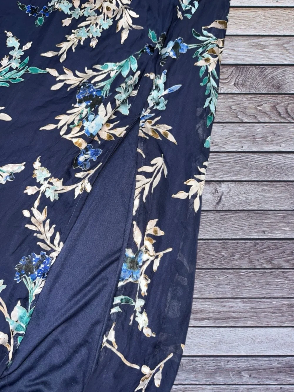 Lulu's Lizbeth Navy Floral Jacquard Backless Halter Midi Dress with Side Slit - Picture 6 of 15